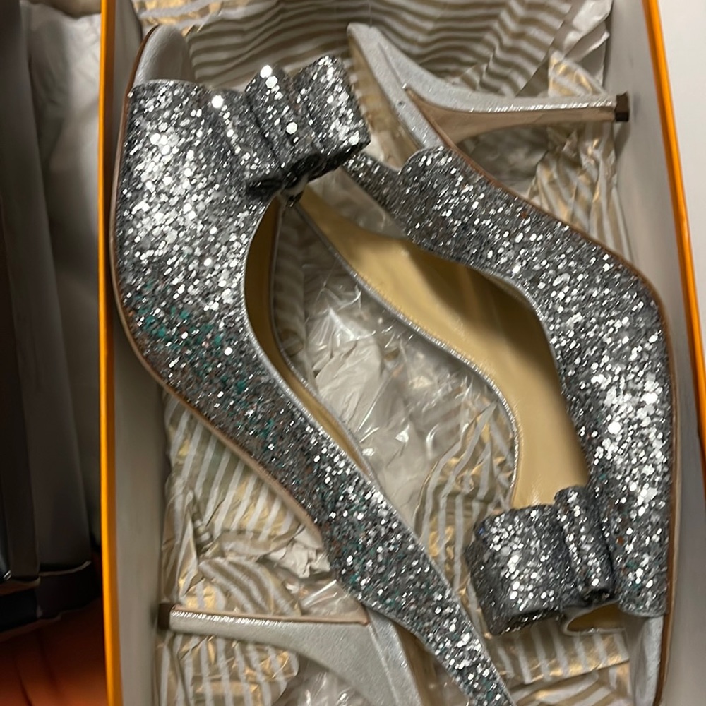 Kate Spade silver glitter heels